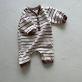 Striped Button Romper | Beige