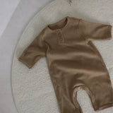 Baby Ribbed Button Romper | Beige