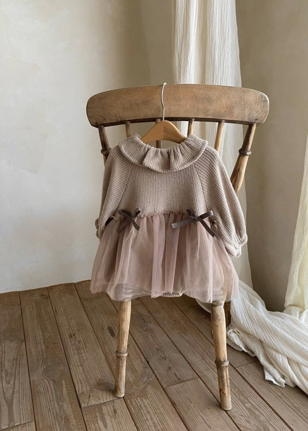 Knit Tulle Romper | Beige