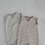 Baby Striped Waffle Romper | Grey