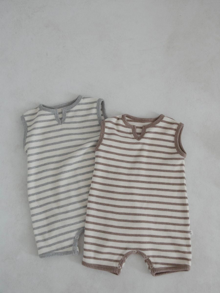 Baby Striped Waffle Romper | Grey