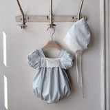 Bear Embroidered Check Romper