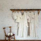 Vintage Puff Sleeve Dress | Beige Stripe