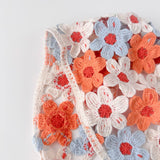 Embroidered Floral Bonnet | Orange/Blue