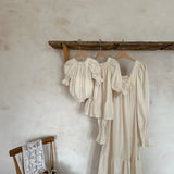 Vintage Puff Sleeve Dress | Beige Stripe
