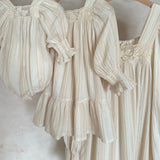 Vintage Puff Sleeve Dress | Beige Stripe