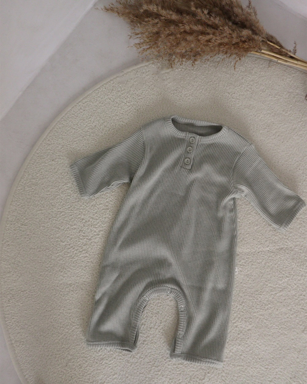 Baby Ribbed Button Romper | Mint