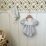 Bear Embroidered Check Romper