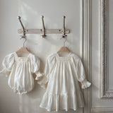 Vintage Puff Sleeve Romper | Cream