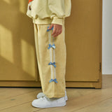 Wide Leg Terry Ribbon Pants | Yellow