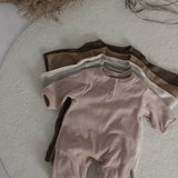 Baby Ribbed Button Romper | Brown