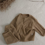 Kid's Ribbed Button Set | Beige