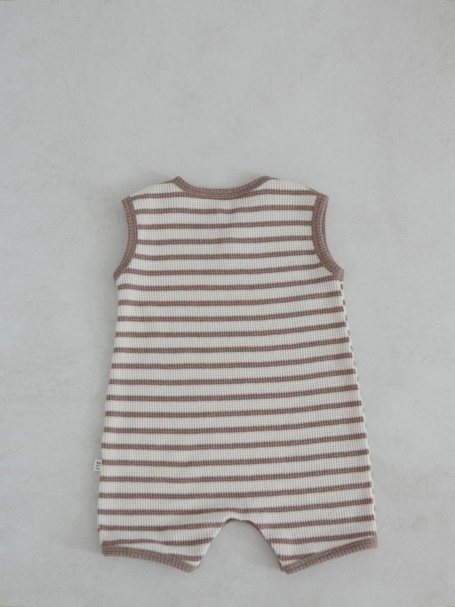 Baby Striped Waffle Romper | Brown