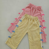Wide Leg Terry Ribbon Pants | Pink