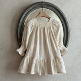 Vintage Puff Sleeve Dress | Beige Stripe