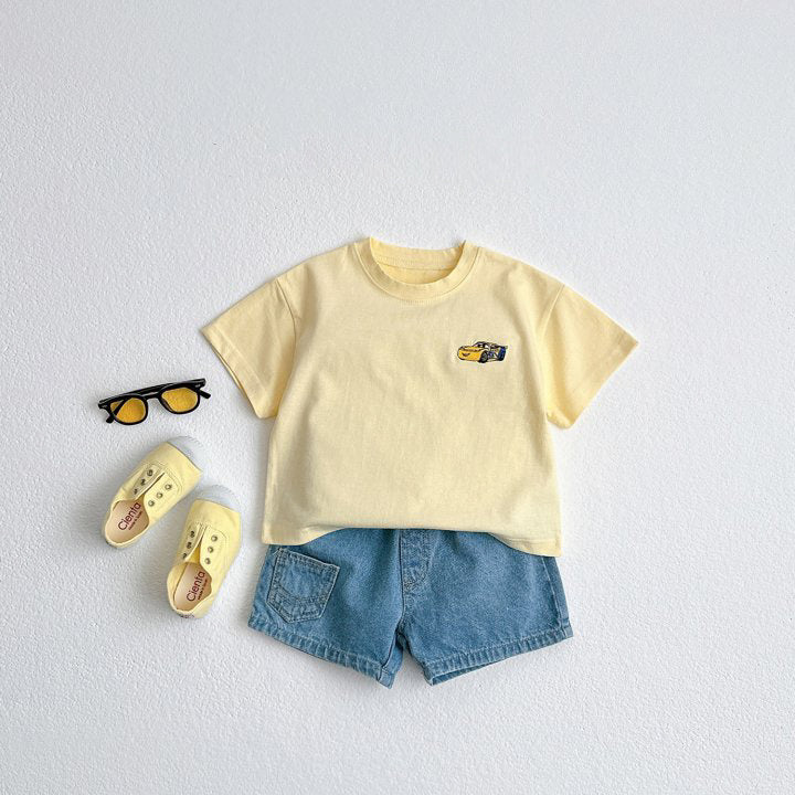 Cars Embroidery Cotton Tee | Yellow