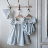 Bear Embroidered Check Romper