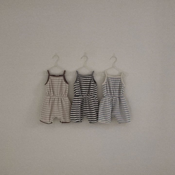 Striped Waffle Romper - Charcoal