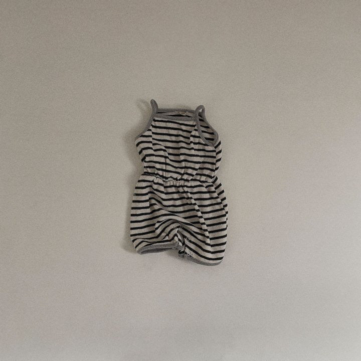 Striped Waffle Romper - Charcoal