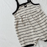 Striped Button Playsuit - Black