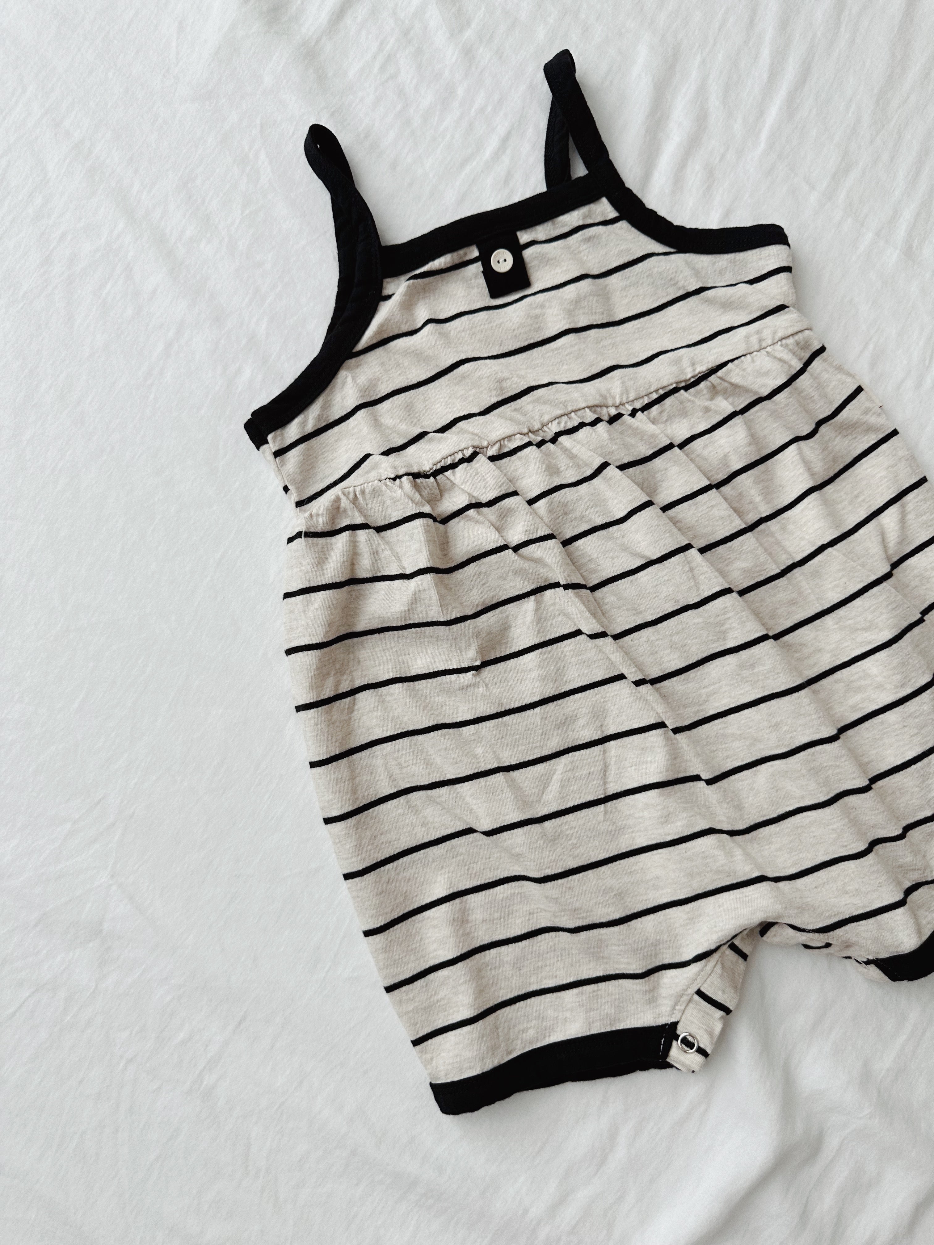 Striped Button Playsuit - Black