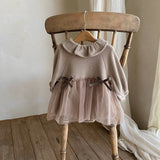 Knit Tulle Romper | Beige