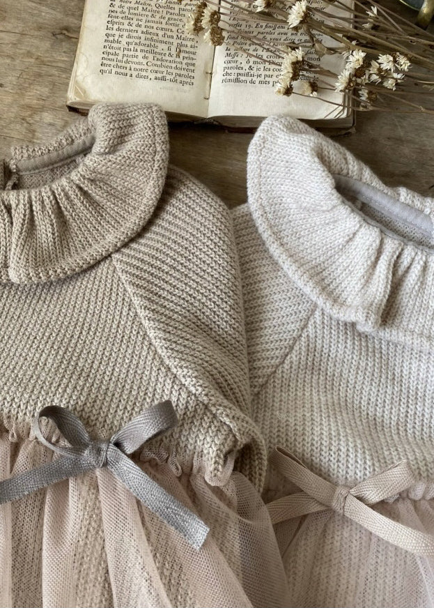 Knit Tulle Romper | Beige