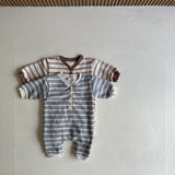 Striped Button Romper | Grey