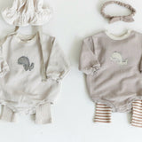 Baby Dino Sweatshirt Romper | Beige
