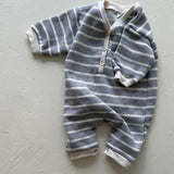 Striped Button Romper | Grey