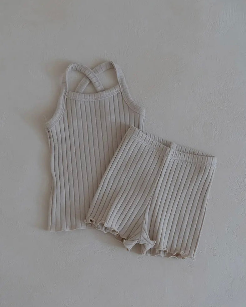 Ribbed Tank Set | Beige