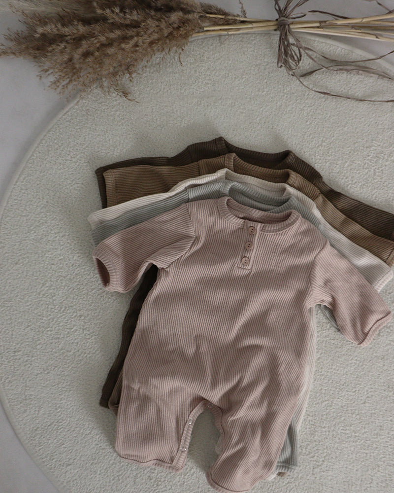 Baby Ribbed Button Romper | Milk
