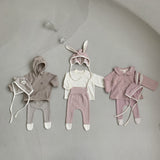 Rabbit Bonnet + Footed Leggings Set - Stripes