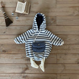 Striped Sherpa Pocket Romper - Charcoal
