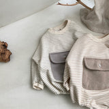 Striped Pocket Romper - Grey