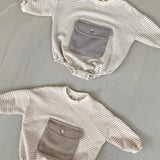 Striped Pocket Romper - Grey