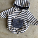 Striped Sherpa Pocket Romper - Charcoal