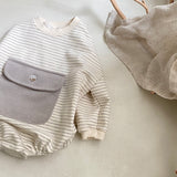 Striped Pocket Romper - Grey