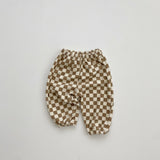 Terry Cloth Checkered Joggers - Beige
