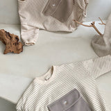 Striped Pocket Romper - Grey