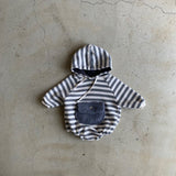 Striped Sherpa Pocket Romper - Charcoal