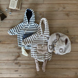 Striped Sherpa Pocket Romper - Charcoal
