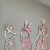 Rabbit Bonnet + Footed Leggings Set - Stripes