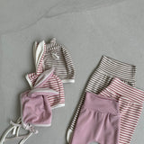 Rabbit Bonnet + Footed Leggings Set - Stripes