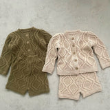 Twist Knit Cardigan Set - Khaki