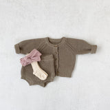 Knit Cardigan Bloomer Set - Khaki